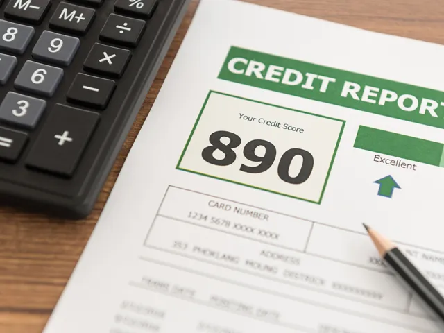 A person calculating a credit score with a calculator