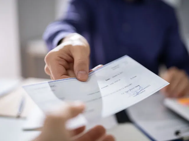 A client handing a worker a check